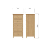 Taberno Oak 5 Drawer Chest Of Drawers Ready Assembled