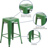 Lily 24 Industrial Style Bar Stool Green - Set of 4 - Modern Metal Counter Height