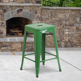 Lily 24 Industrial Style Bar Stool Green - Set of 4 - Modern Metal Counter Height