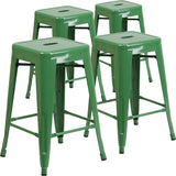 Lily 24 Industrial Style Bar Stool Green - Set of 4 - Modern Metal Counter Height