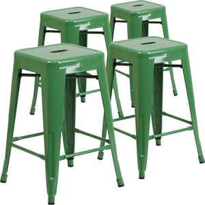 Lily 24 Industrial Style Bar Stool Green - Set of 4 - Modern Metal Counter Height