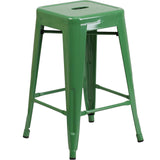 Lily 24 Industrial Style Bar Stool Green - Set of 4 - Modern Metal Counter Height