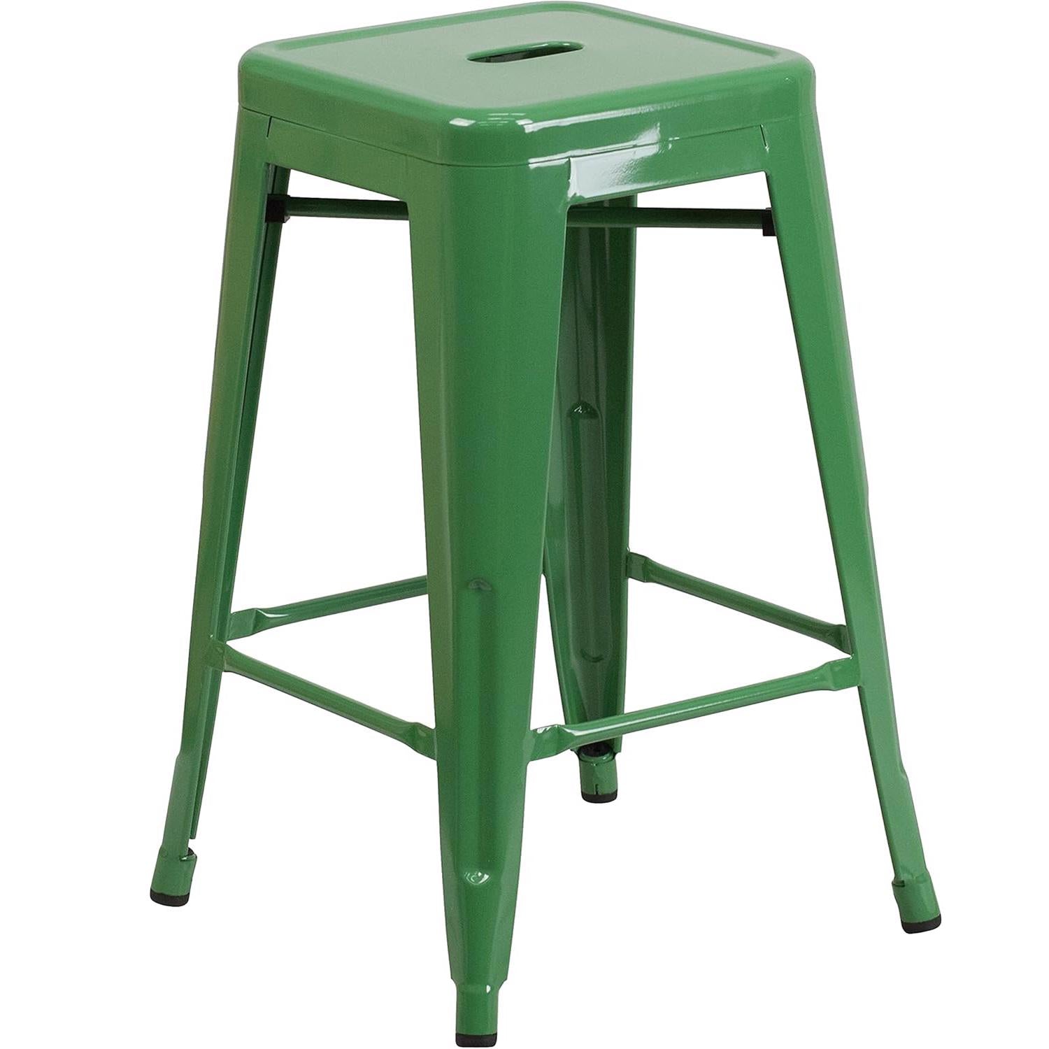 Lily 24 Industrial Style Bar Stool Green - Set of 4 - Modern Metal Counter Height