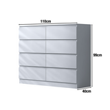FWStyle Stora 8 Drawer Wide 4+4 Chest Of Drawers - Matt White