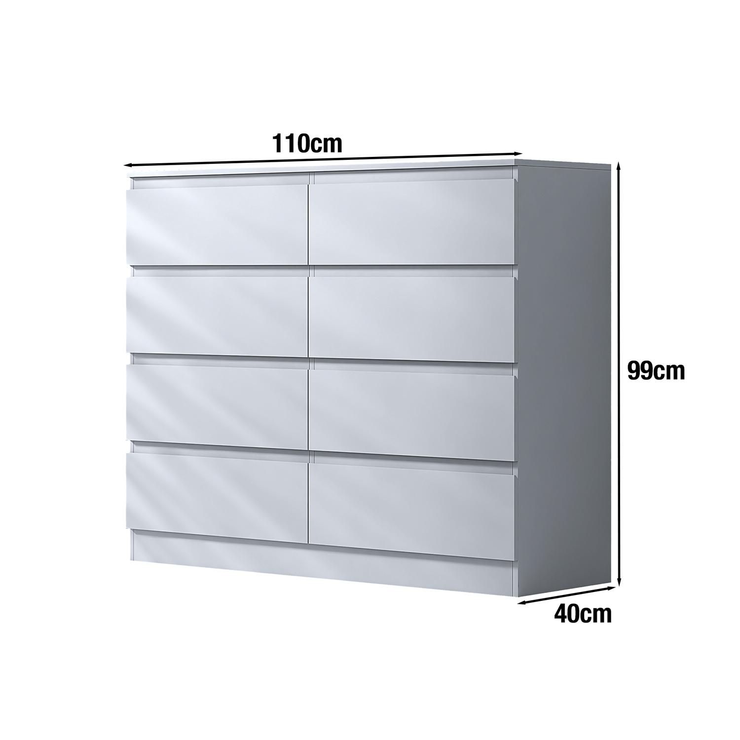 FWStyle Stora 8 Drawer Wide 4+4 Chest Of Drawers - Matt White