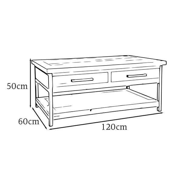 Lowry 2 Drawer Coffee Table Driftwood Lacquered Solid Reclaimed Pine
