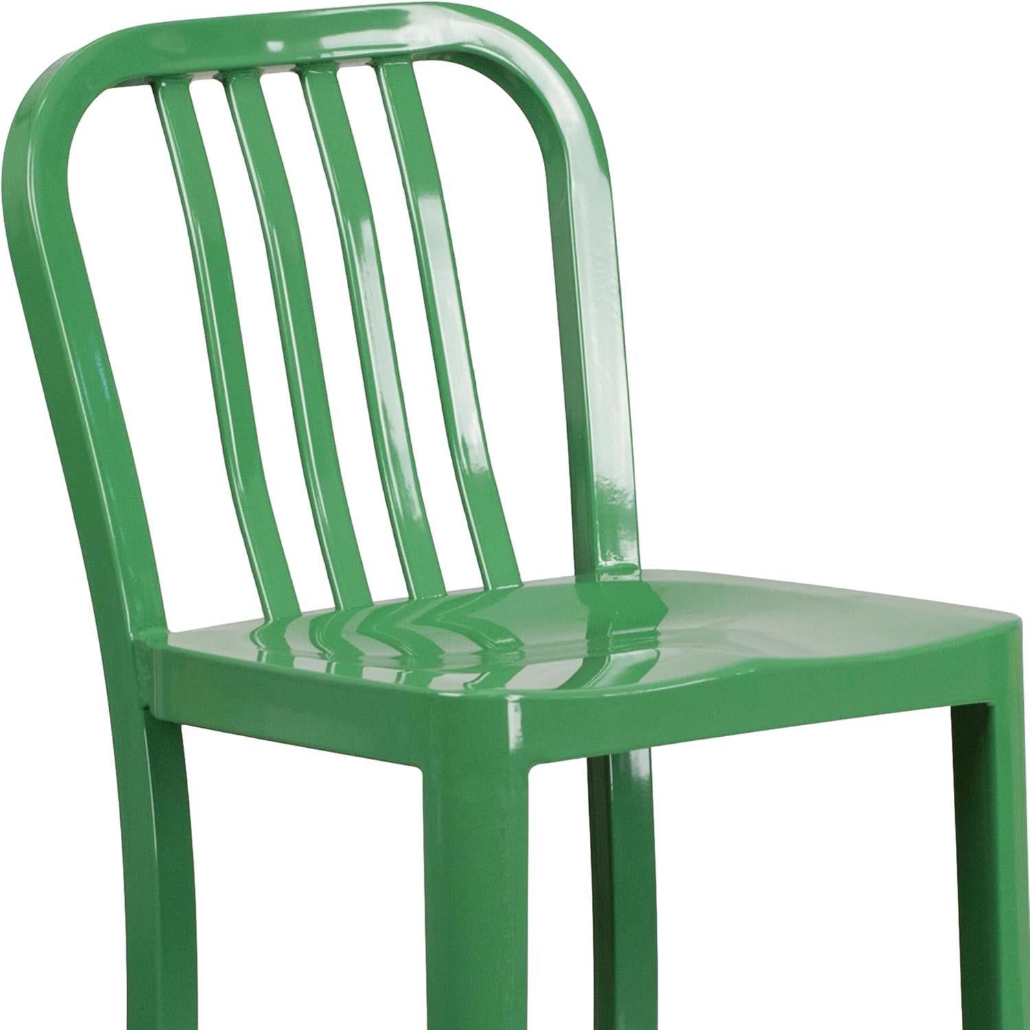Gael Slat Back Commercial Bar Stool Green - Set of 2 - Modern Galvanised steel
