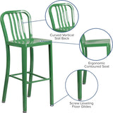 Gael Slat Back Commercial Bar Stool Green - Set of 2 - Modern Galvanised steel