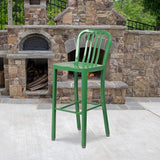 Gael Slat Back Commercial Bar Stool Green - Set of 2 - Modern Galvanised steel