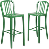 Gael Slat Back Commercial Bar Stool Green - Set of 2 - Modern Galvanised steel