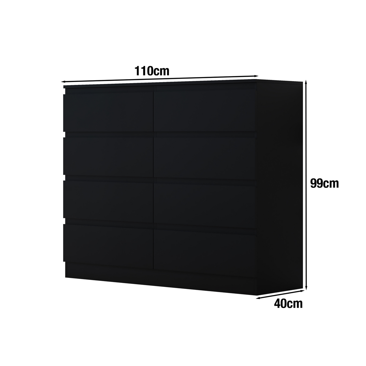 FWStyle Stora 8 Drawer Wide 4+4 Chest Of Drawers - Matt Black