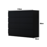 FWStyle Stora 8 Drawer Wide 4+4 Chest Of Drawers - Matt Black