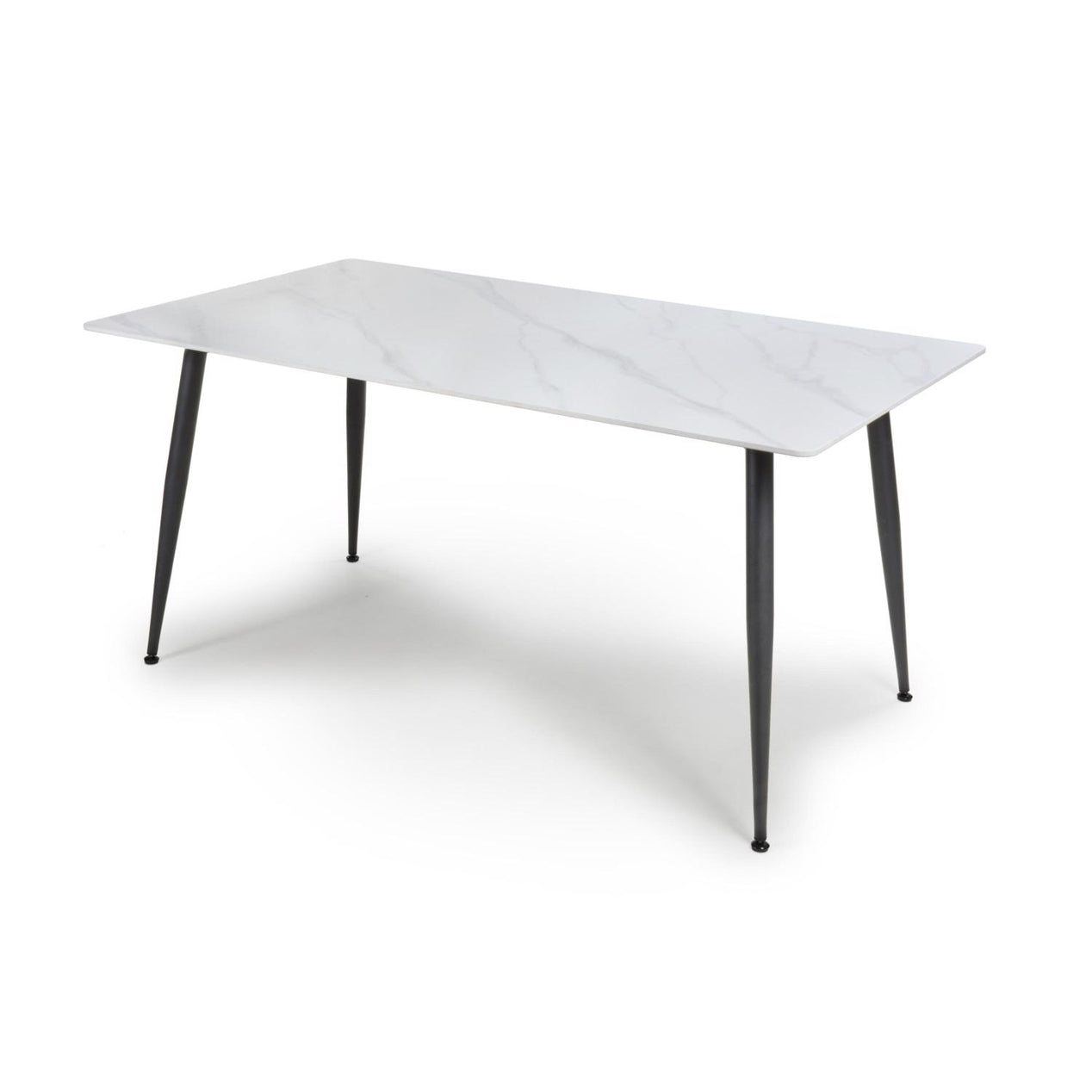 Monaco White Sintered Stone Dining Table With 4 Black Chenille Swivel Chairs