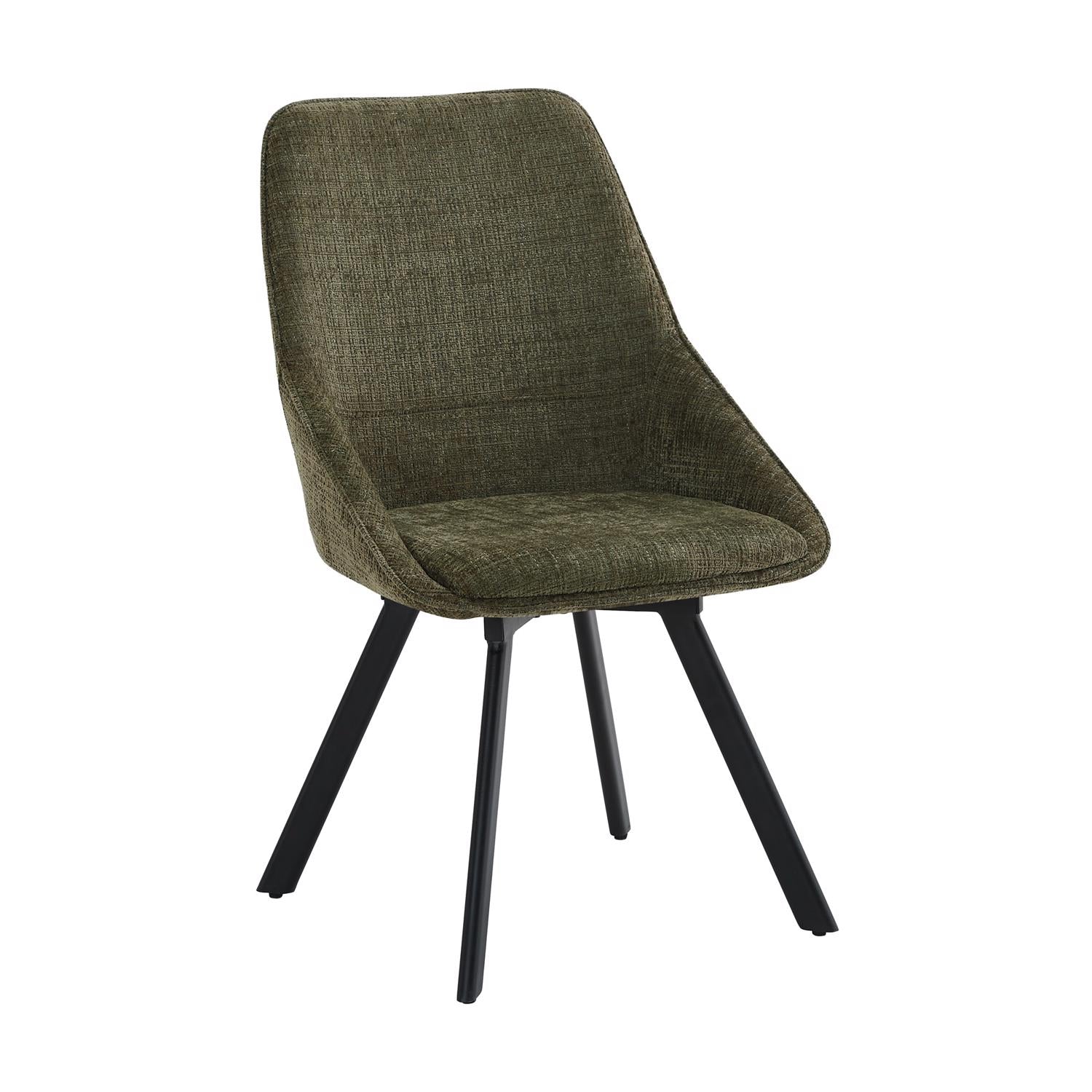 Monaco White Sintered Stone Dining Table With 4 Green Chenille Swivel Chairs