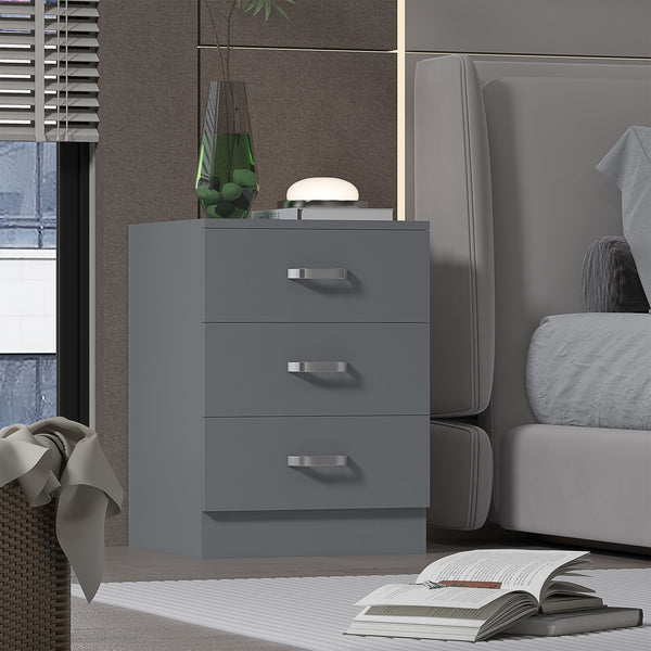 FWStyle Tunis 3 Drawer Bedside Chest Matt Grey