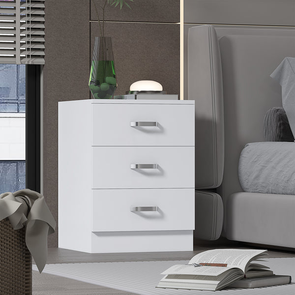 FWStyle Tunis 3 Drawer Bedside Chest Matt White