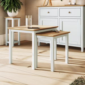 Taberno Oak Nest Of 2 Tables Linen White