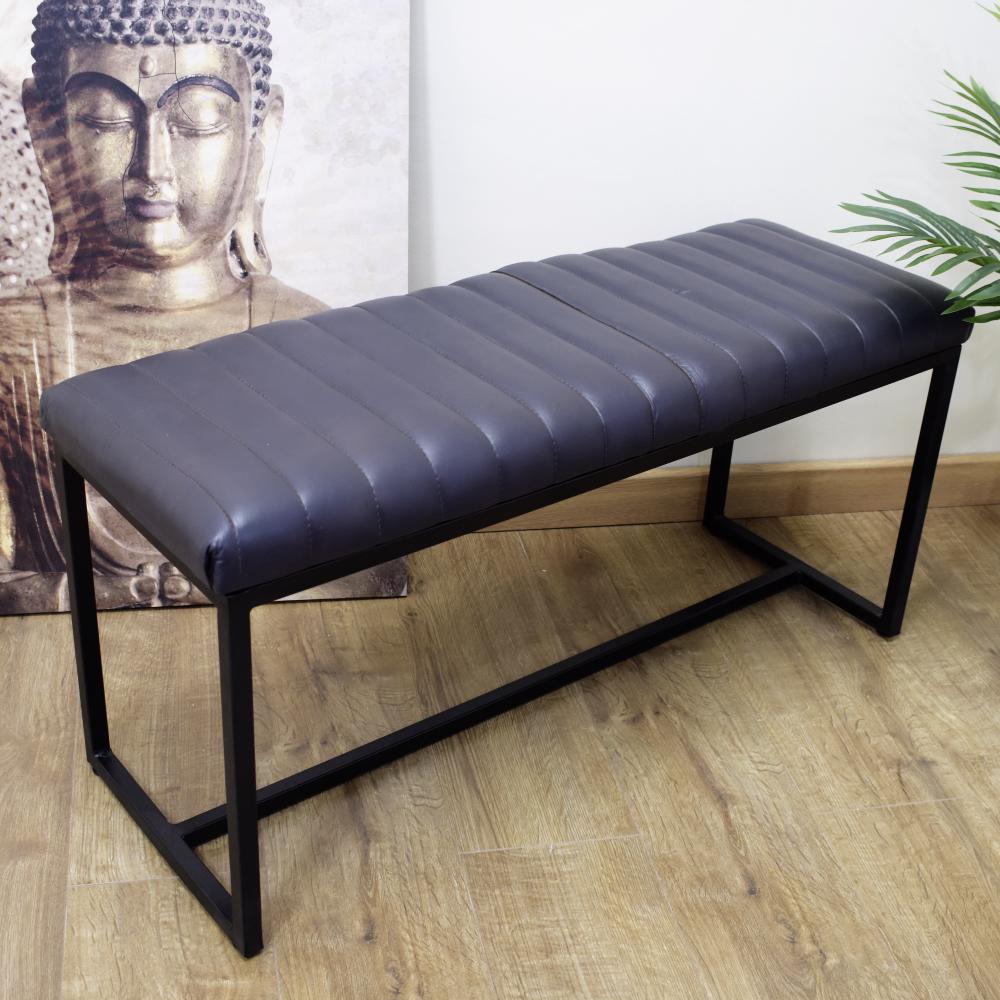 Artisan Grey Bench Genuine Leather Black Frame