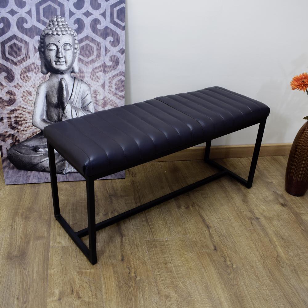 Artisan Grey Bench Genuine Leather Black Frame