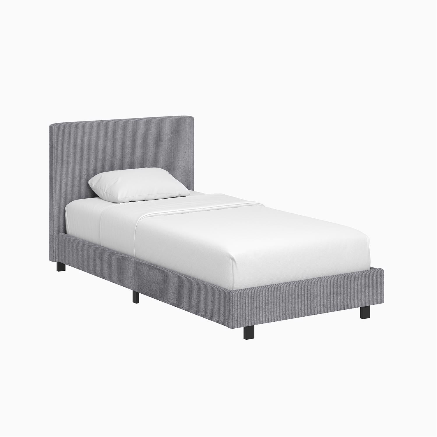 Grey Upholstered Single Bed Frame Ribbed Fabric