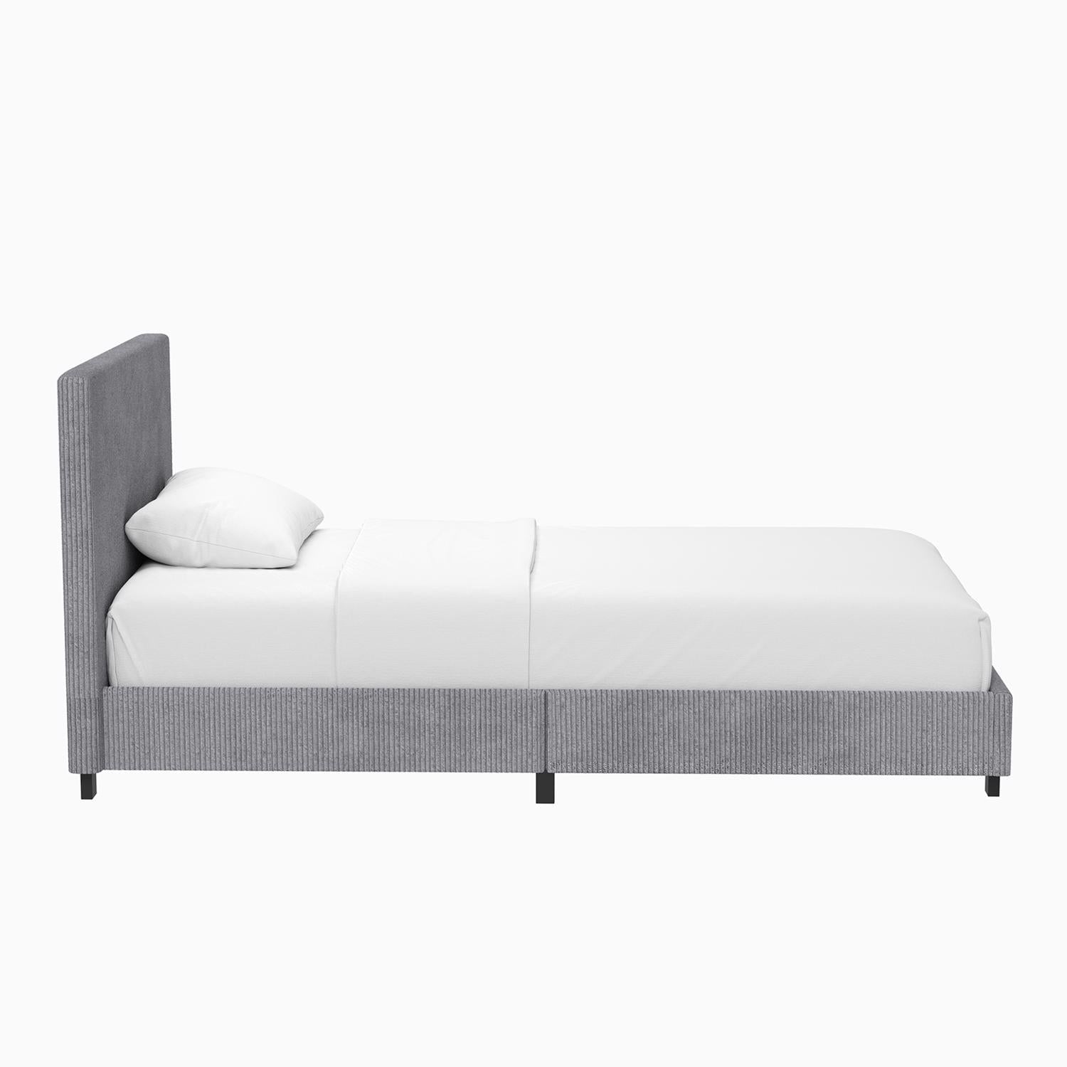 Grey Upholstered Single Bed Frame Ribbed Fabric