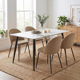 Monaco White Sintered Stone Dining Table With 4 Flaxen Upholstered Chairs