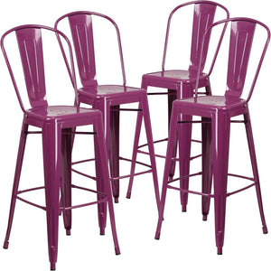 Blake 24 Industrial Style Bar Stool Chair Purple - Set of 4 - Modern Metal Counter Height