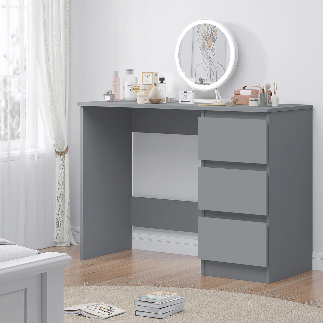 FWStyle Stora 3 Drawer Dressing Table - Matt Dark Grey