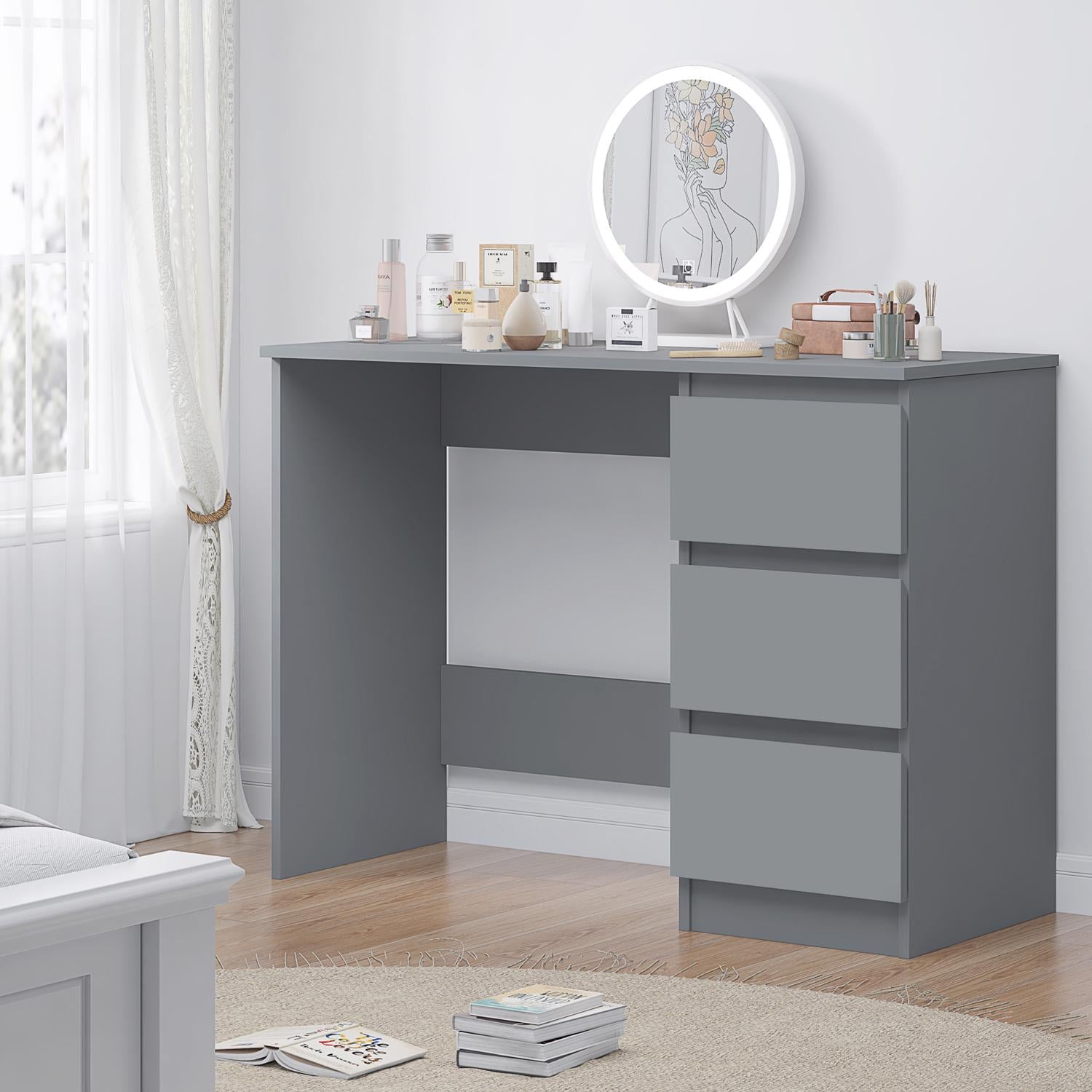 FWStyle Stora 3 Drawer Dressing Table - Matt Dark Grey