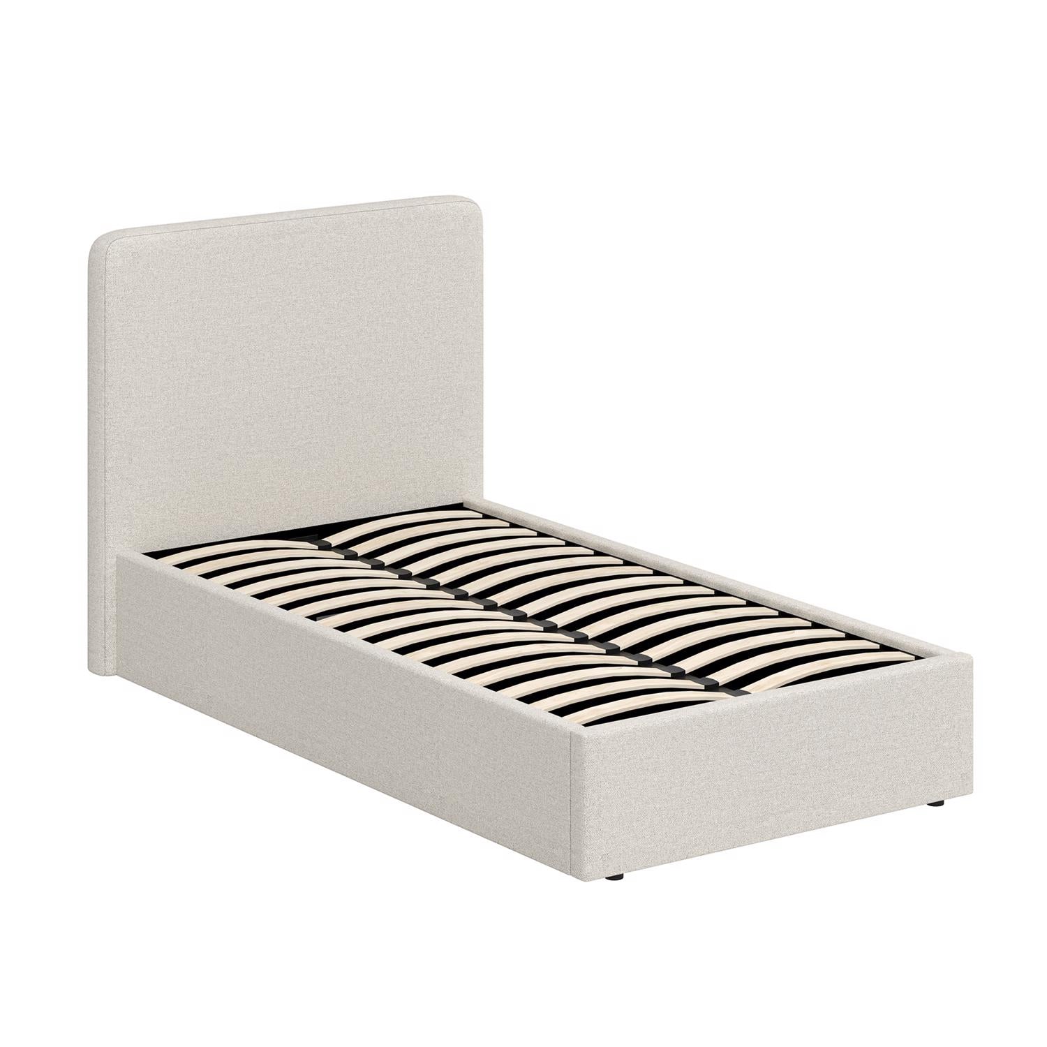 Beige Fabric Single Ottoman Storage Bedframe