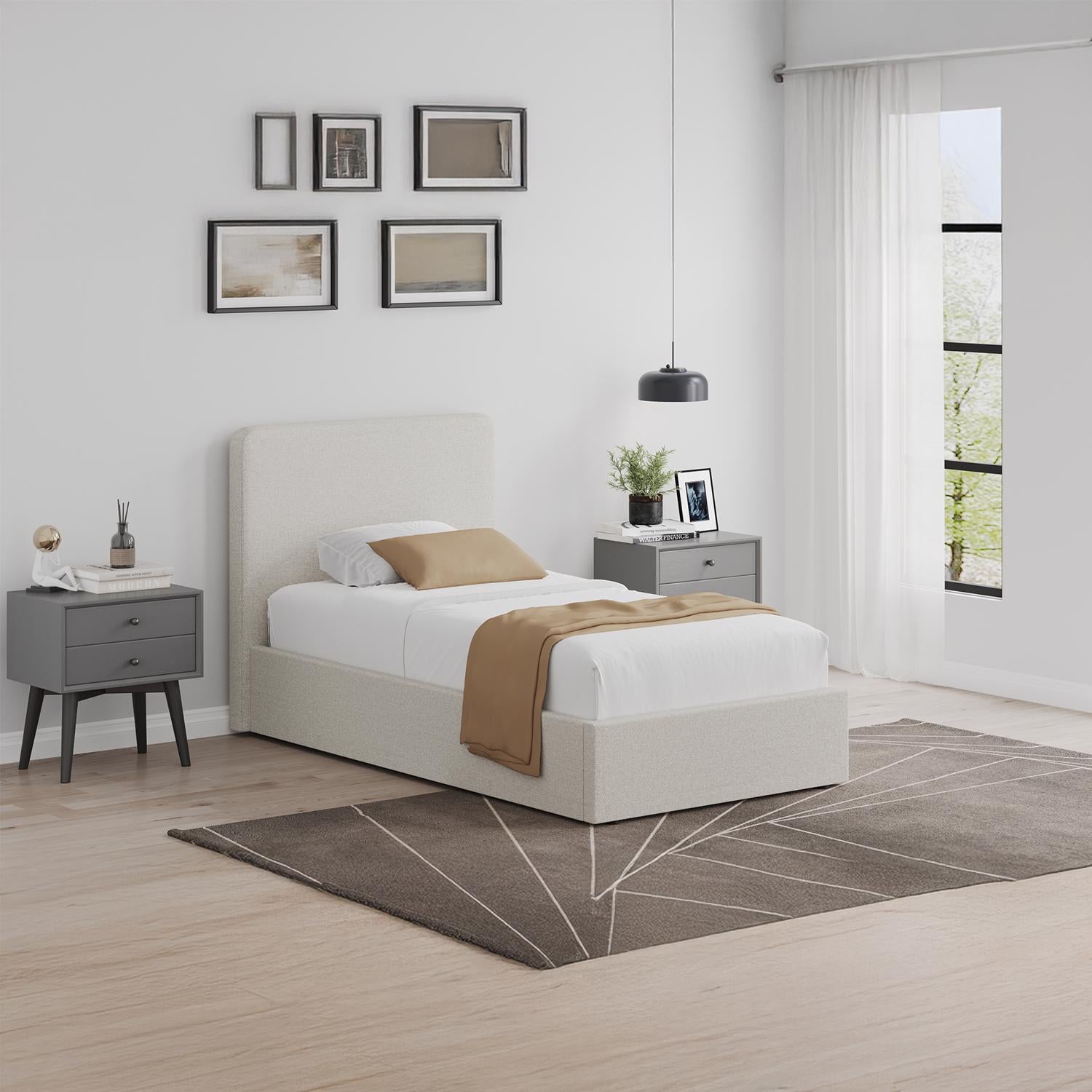 Beige Fabric Single Ottoman Storage Bedframe
