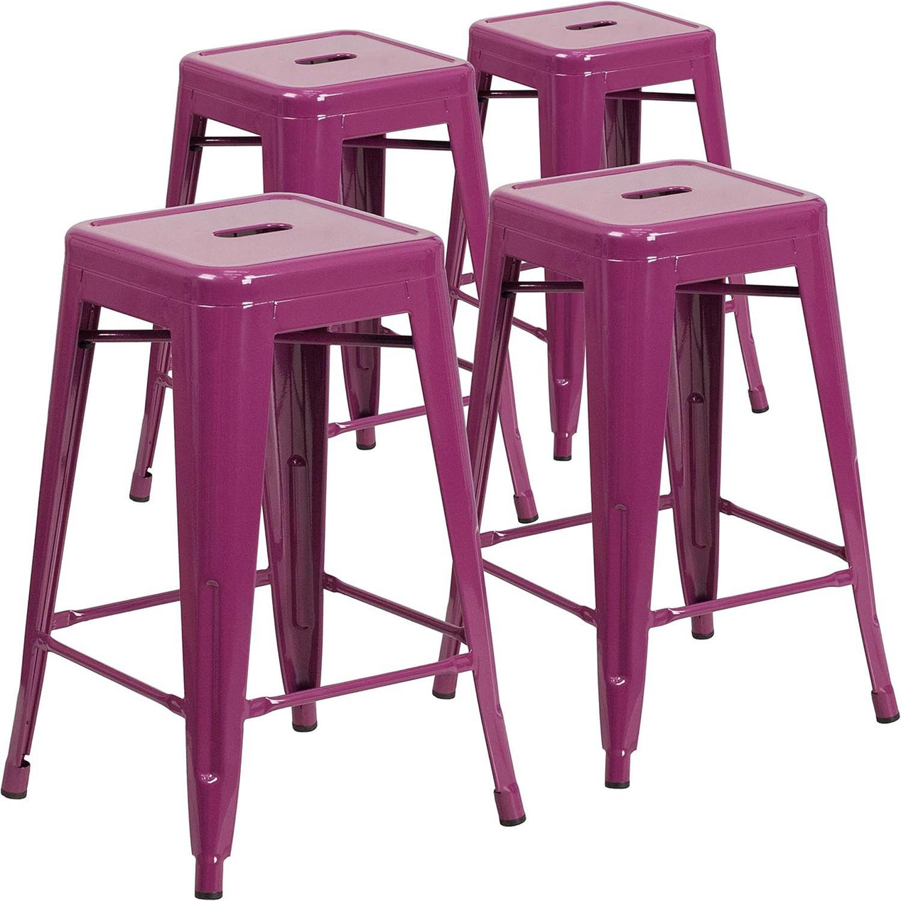 Kai 24 Industrial Style Bar Stool Purple - Set of 4 - Modern Metal Counter Height