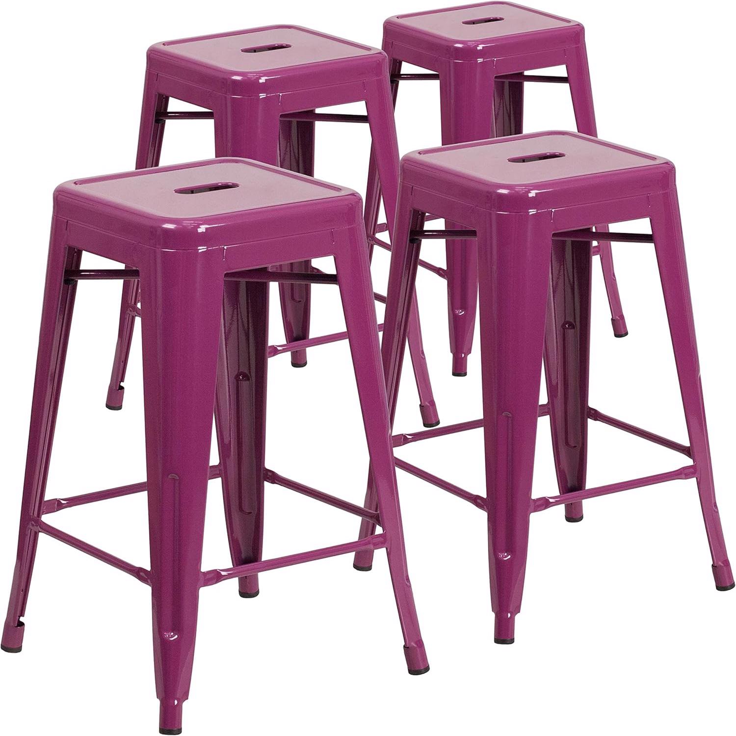 Kai 24 Industrial Style Bar Stool Purple - Set of 4 - Modern Metal Counter Height