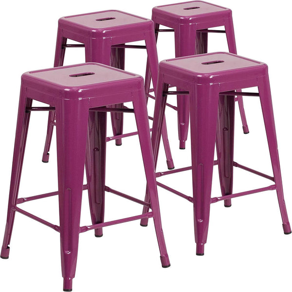 Kai 24 Industrial Style Bar Stool Purple - Set of 4 - Modern Metal Counter Height