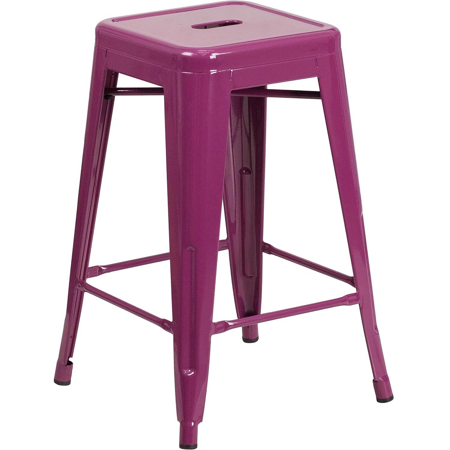 Kai 24 Industrial Style Bar Stool Purple - Set of 4 - Modern Metal Counter Height