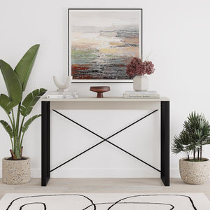 Modern Archie Console Table Sandstone 110cm with Black Metal Legs