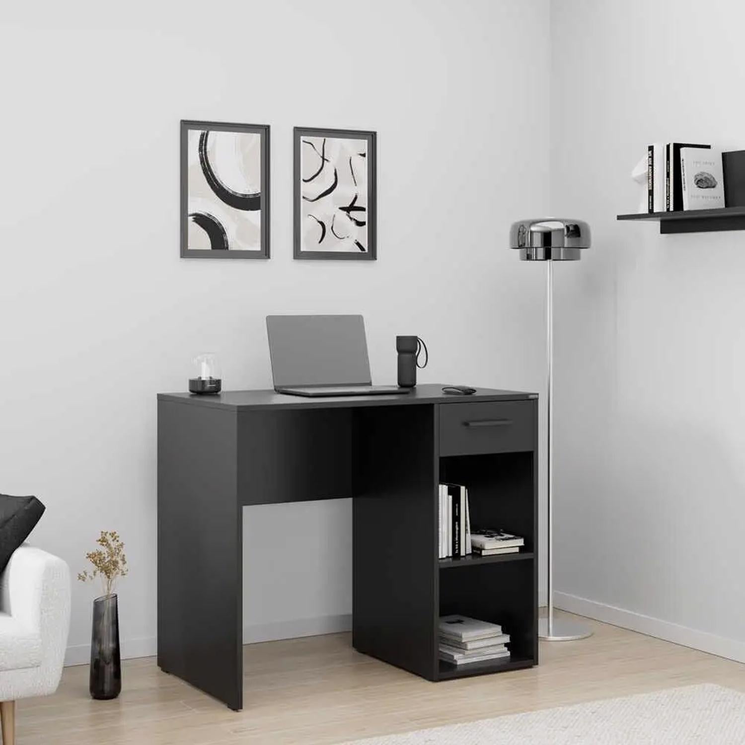 Adore Anthracite Grey Study Desk with Drawer & Shelves