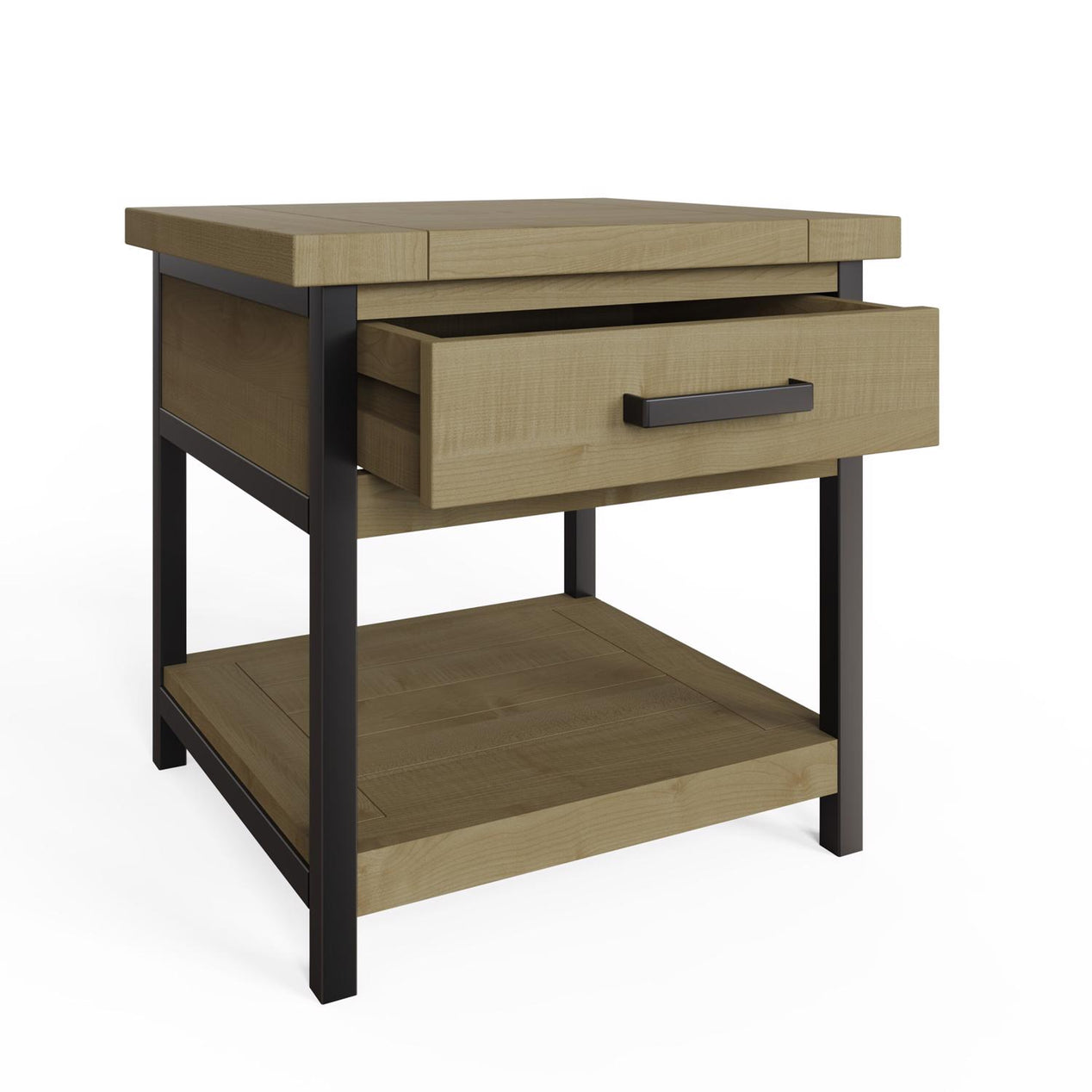 Lowry 1 Drawer Side Table Driftwood Lacquered Solid Reclaimed Pine