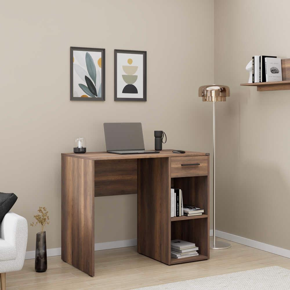 Adore Walnut Effect Study Desk with Drawer & Shelves