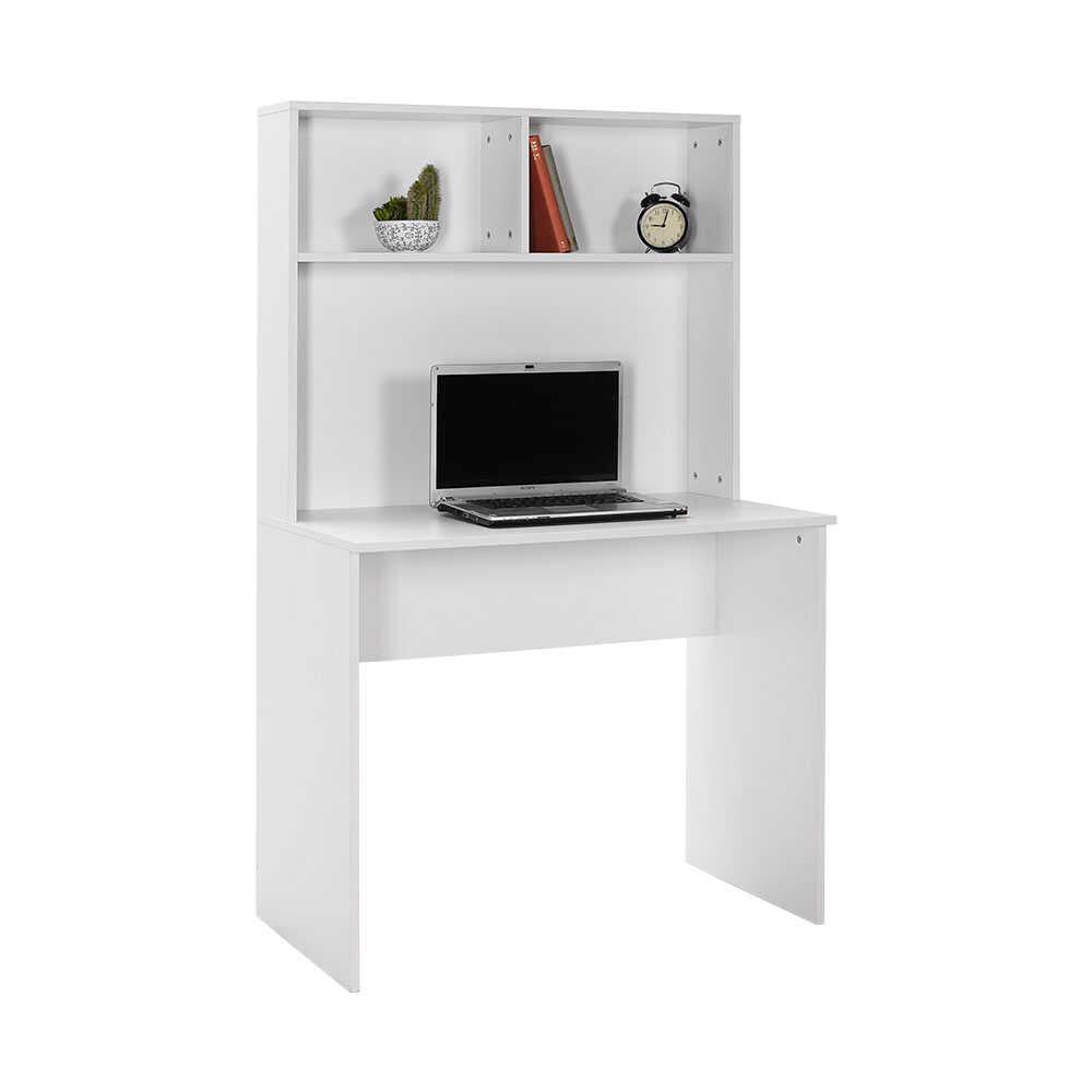 Adore Matt White Study Desk with Storage Hutch