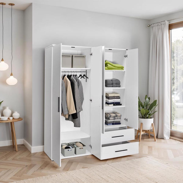 Adore Matt White 4 Door 2 Drawer Combi Wardrobe with Shelves