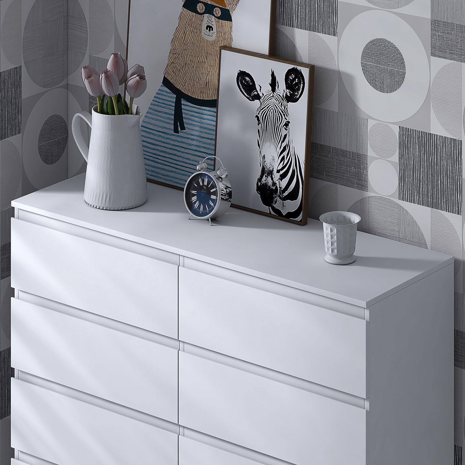 FWStyle Stora 8 Drawer Wide 4+4 Chest Of Drawers - Matt White