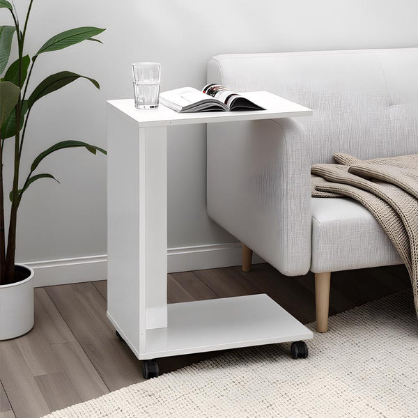 Adore Florida Matt White Sofa Laptop Table on Castors - Mobile Side Table