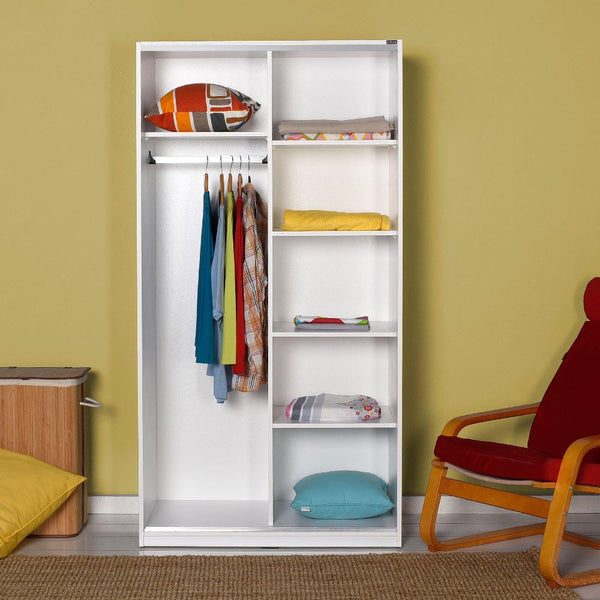 Adore Matt White Sliding 2 Door Wardrobe Half Hanging Half Shelves