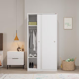 Adore Matt White Sliding 2 Door Wardrobe Half Hanging Half Shelves