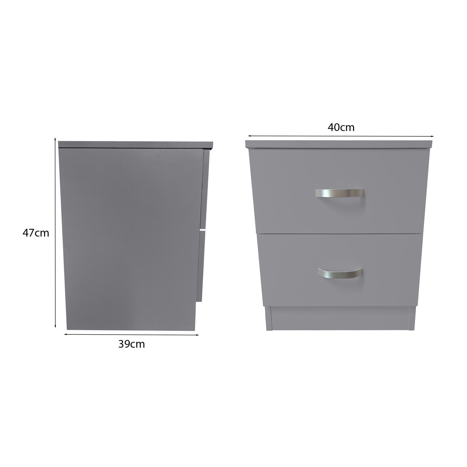 FWStyle Tunis 2 Drawer Bedside Table Matt Grey