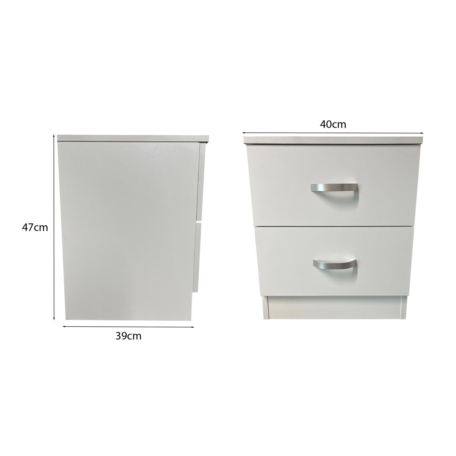 FWStyle Tunis 2 Drawer Bedside Table Matt White