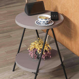 Modern Essel Industrial Style Round Side Table Mocha Grey with Black Metal Leg
