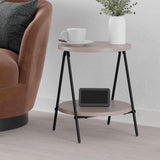 Modern Essel Industrial Style Round Side Table Mocha Grey with Black Metal Leg