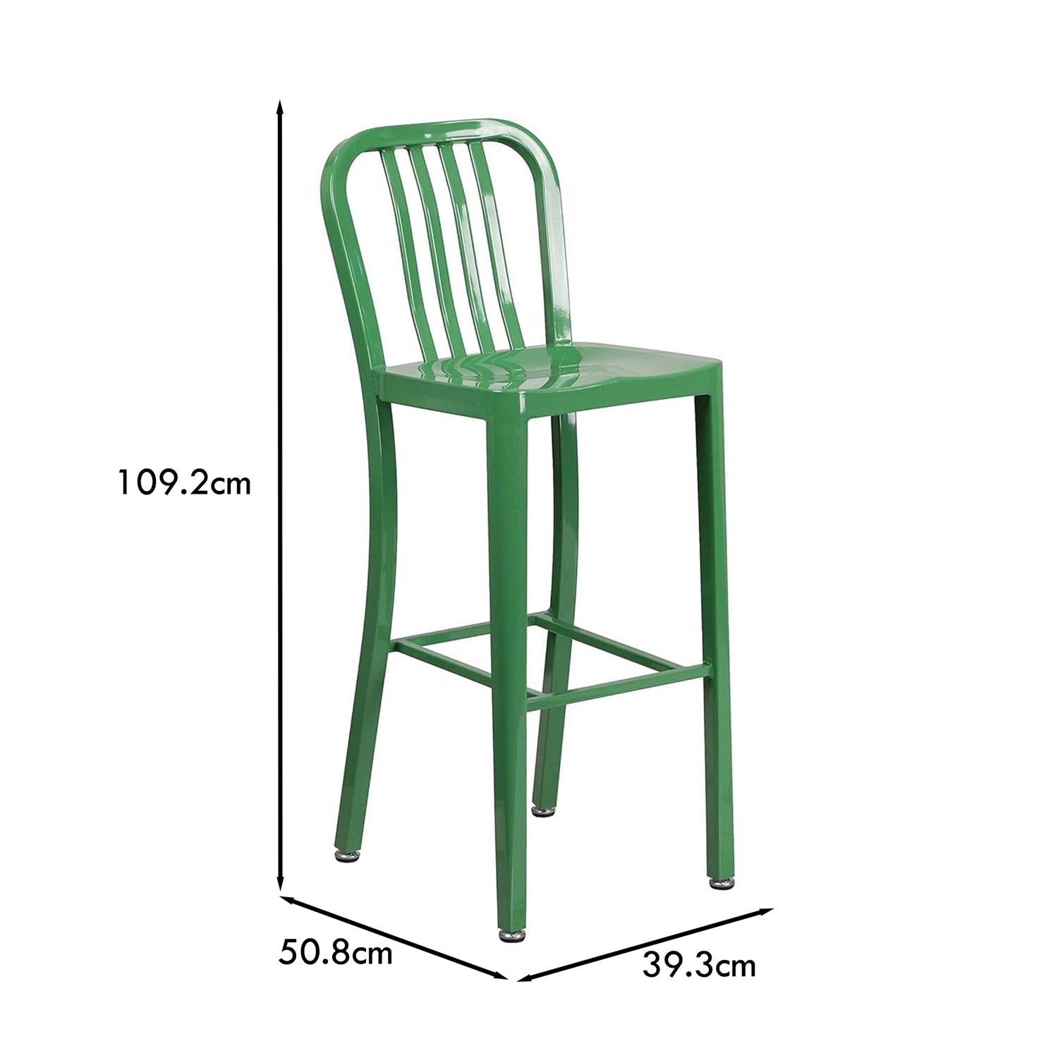 Gael Slat Back Commercial Bar Stool Green - Set of 2 - Modern Galvanised steel